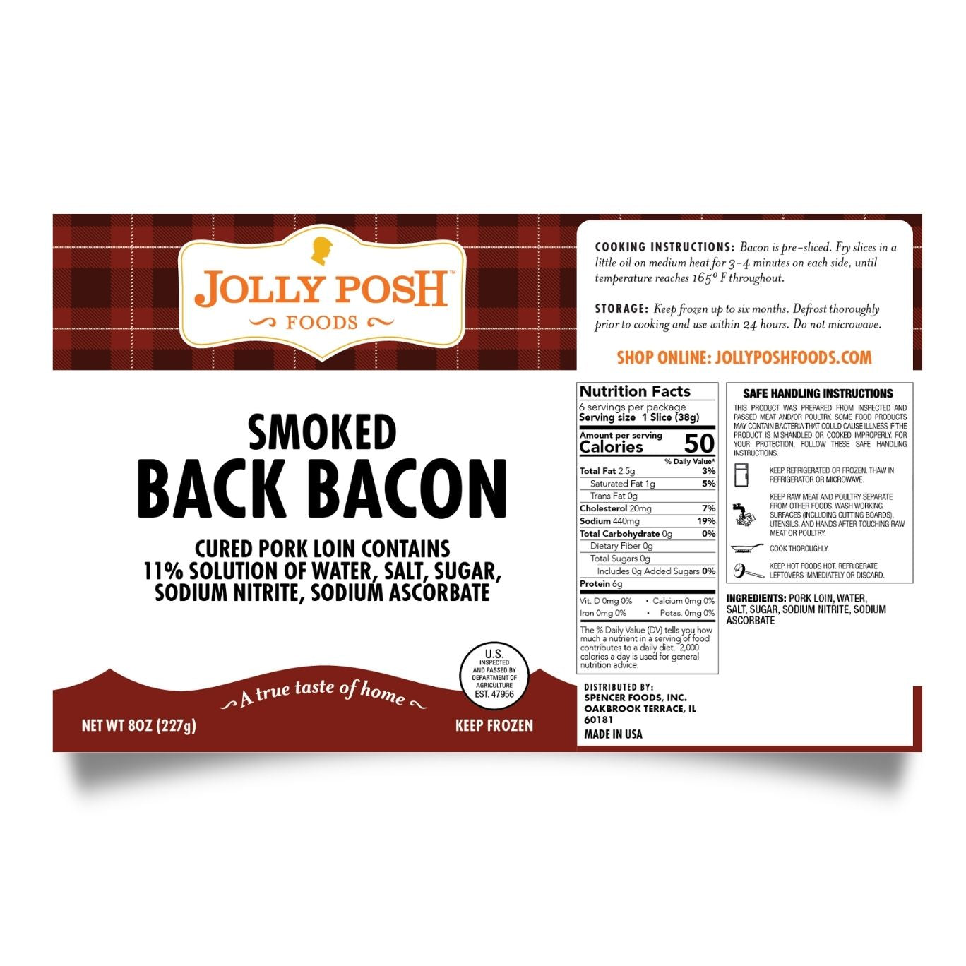 Smoked Back Bacon: 8oz Pack