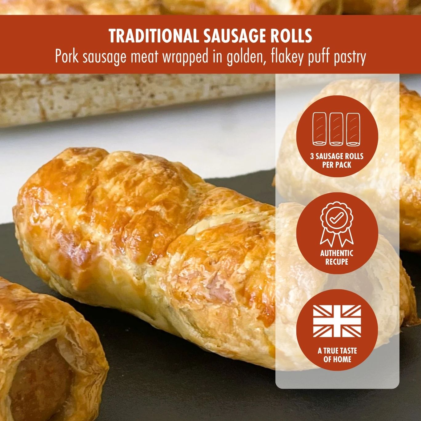 Traditional Sausage Rolls: 3 per Pack