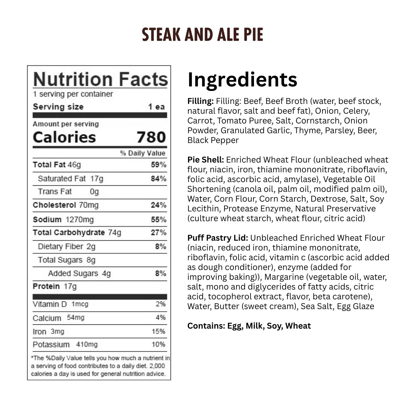 Jolly Posh Steak & Ale Pie: 10oz
