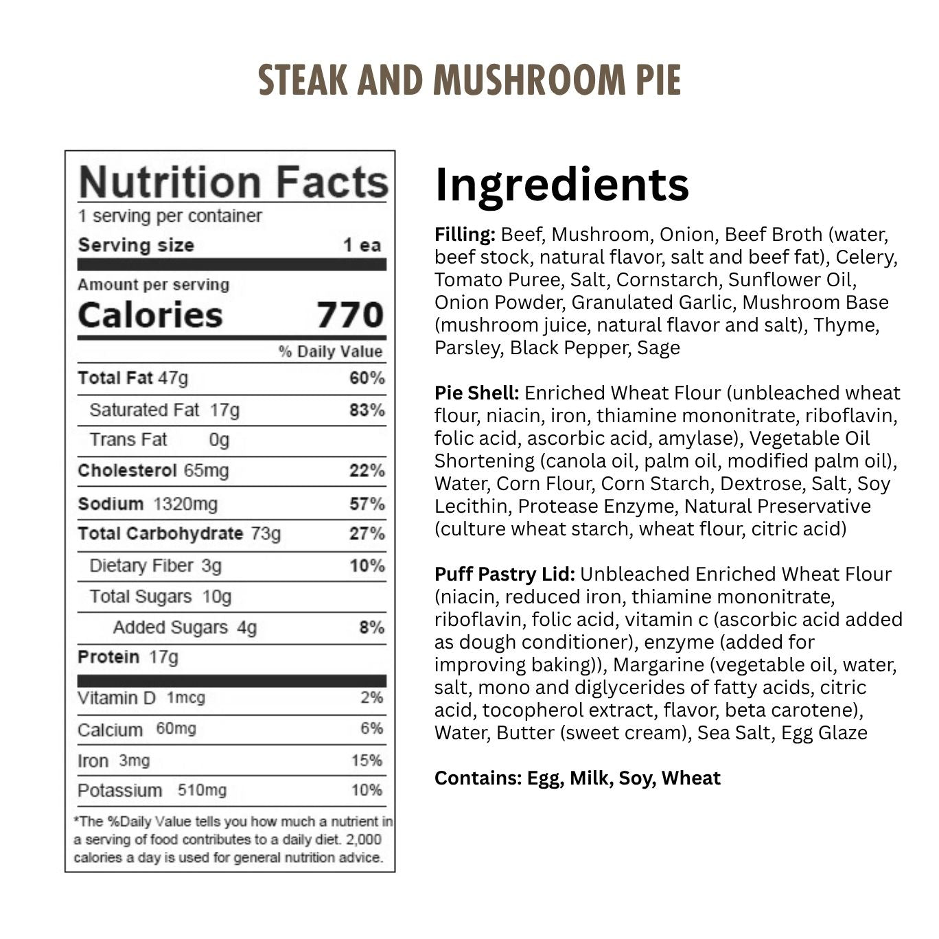 Jolly Posh Steak & Mushroom Pie: 10oz