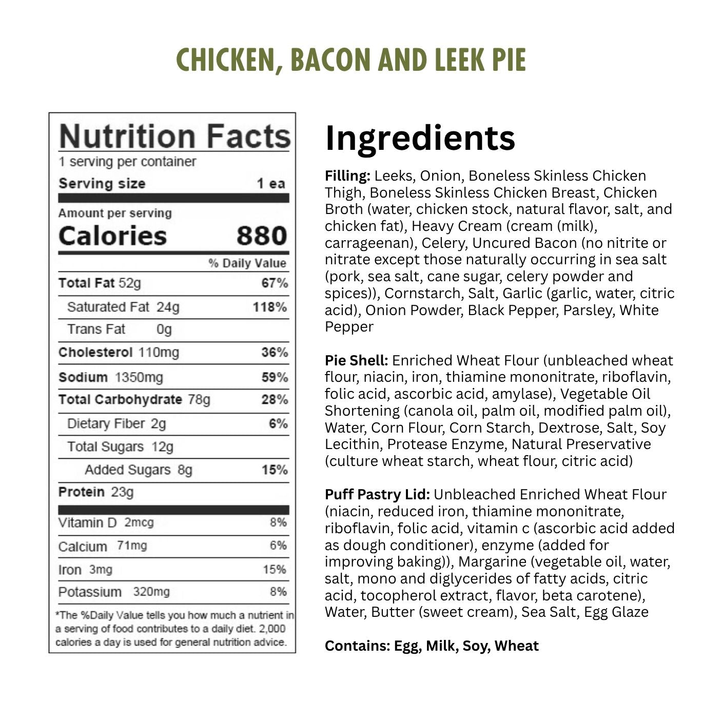 Jolly Posh Chicken, Bacon & Leek Pie: 10oz