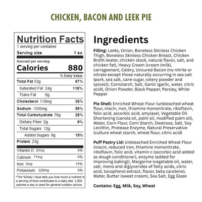 Jolly Posh Chicken, Bacon & Leek Pie: 10oz