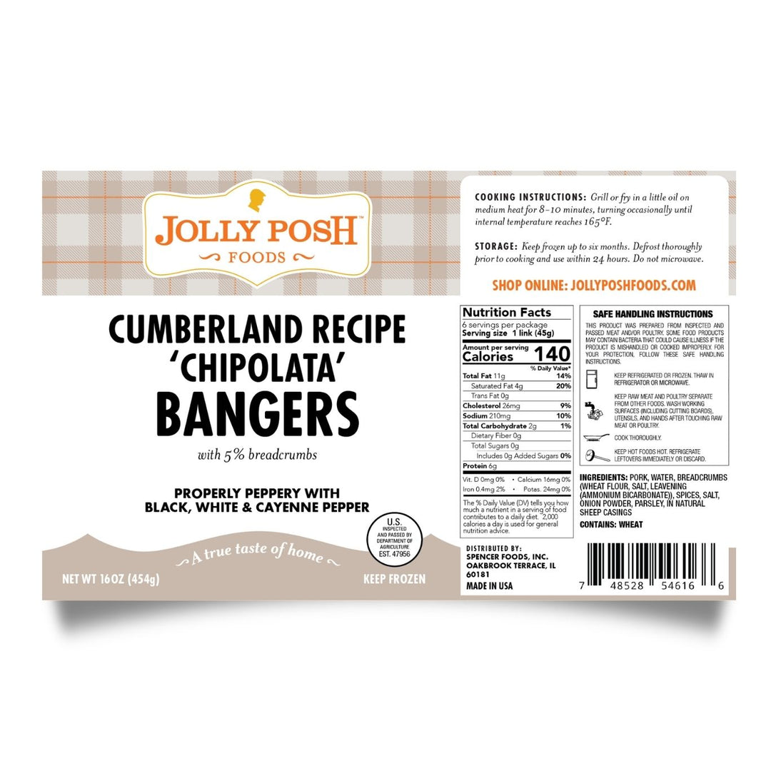 Cumberland 'Chipolata' Bangers: 1lb – Jolly Posh Foods